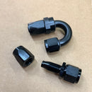 AN Hose Ends, Black (for reg nylon/ steel braided hose)